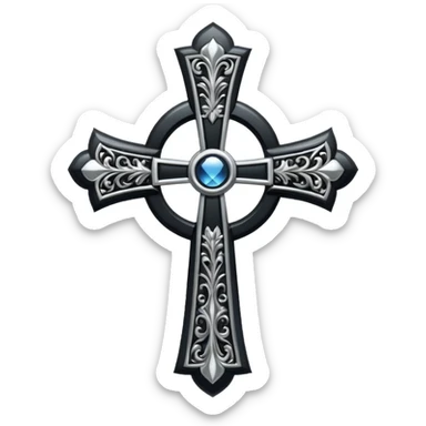 gothic cross ornate black and silver sticker