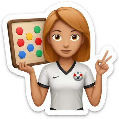 female soccer mentor with a strategy board sticker