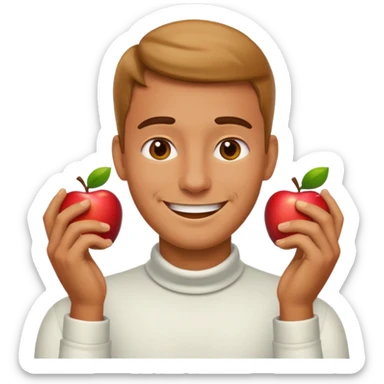 Apple emoji man smiling with hands on his neck sticker