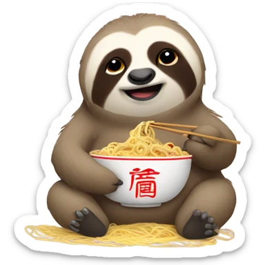 Cute fat sloth eating Chinese noodles sticker