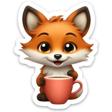 kawaii fox with coffee sticker