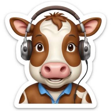 smiling cow wearing headphones sticker