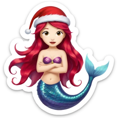 asian mermaid with christmass hat sticker