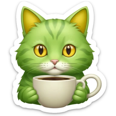 green cat with coffee sticker