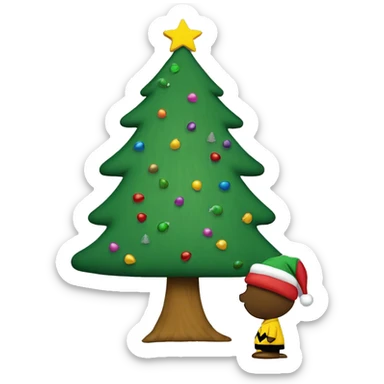 Christmas Charlie Brown giving a hang 10 by a Christmas tree sticker