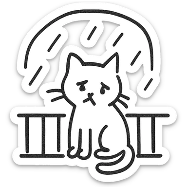 sad cat waiting for owner outside on balcony during rain sticker