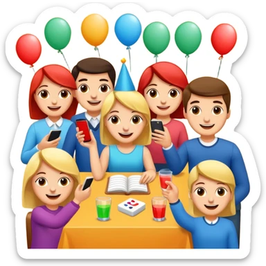 Party quiz with happy people no phone writing blocks sticker