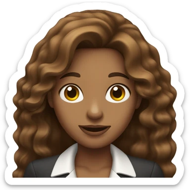 business woman with long wavy brown hair on the iphone sticker