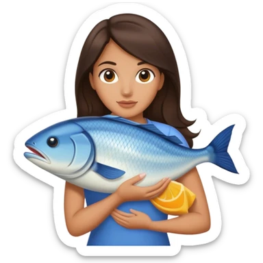 Brunette Woman with huge fish under arm sticker