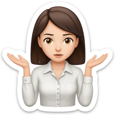 Brunette in white shirt shrugging sticker