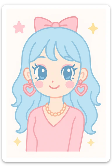gyaru style girl with blue hair, pretty makeup, bratz baddie aesthetic, vibrant and cute anime style sticker