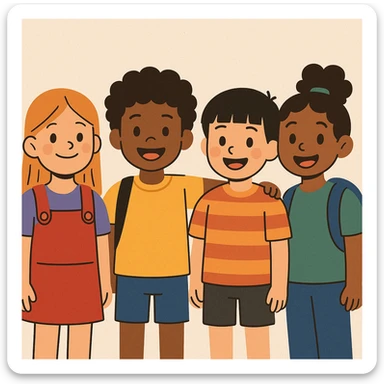 flat toon style diverse group of kids sticker