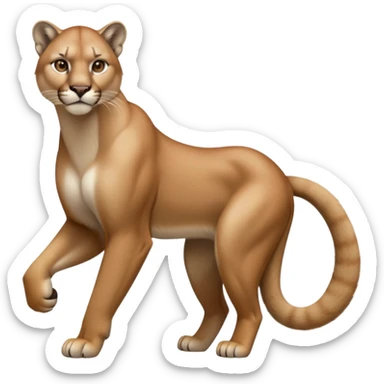 cinematic-[mountain lion]-realistic-full-body-standing-emoji,-muscular-frame-poised-with-grace,-tail-curved-slightly,-head-tilted-dramatically,-sleek-[tan]-fur,-simplified-yet-realistic-focused-features,-highly-detailed,-glowing-with-an-almost-sarcastic-glow sticker
