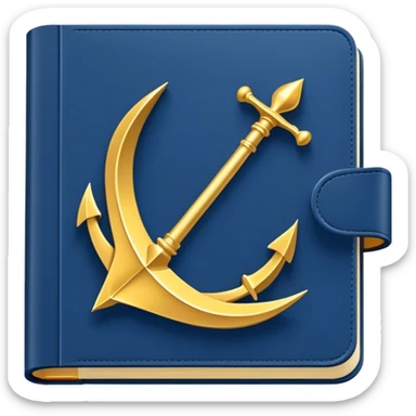 Un libro azul navy con detalles dorados, bordes metálicos y un engranaje dorado con una flecha ascendente en la portada, irradiando productividad, estrategia y éxito en movimiento sticker