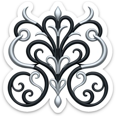 Black and silver filigree vine design, 3D, extremely detailed design sticker