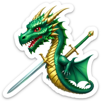 large sword and green dragon head, clean, epic, WhatsApp emoji style, transparent background, evoking preparation and defiance sticker