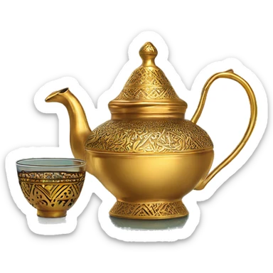Morrocan gold tea pot with moroccan Zelig glass of tea sticker