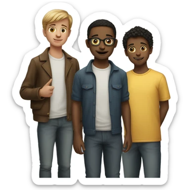 two twin brother standing net to eacher other and  heir oder brother standing behind them sticker