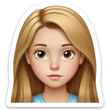 13 year old girl with long brown hair with blonde highlights, freckles, big forehead and nice lips sticker