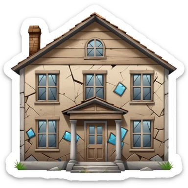 Abandoned house with boarded windows and broken glass and graffiti on it sticker