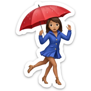 Brunette girl dancing under an umbrella while it's rain on the umbrella  sticker