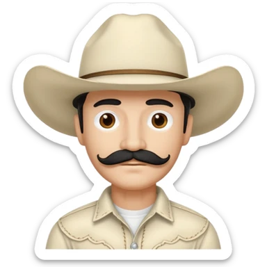 Man with black mustache, wearing white cowboy hat sticker