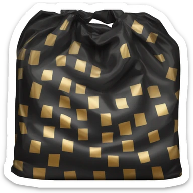 An image of a black plastic bag with diagonal gold stripes. The top part has a cutout handle for easy carrying sticker