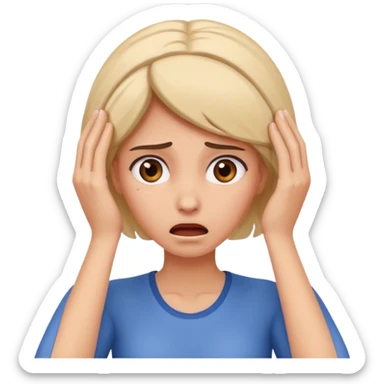 scared woman with her hands on her head, different expression sticker