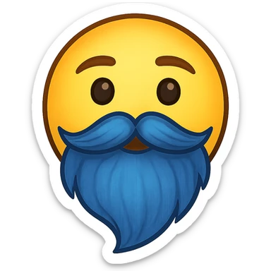 yellow face with blue wizard beard emoji, digital illustration sticker