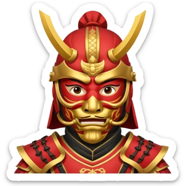 Samurai with red and gold armor and they have a detailed mask covering their mouth but only covering their nose and down sticker