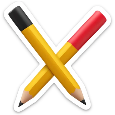 Create an emoji of a pencil with a soft red eraser, short yellow body, and sharp black tip, featuring a slight 3D effect and transparent background. sticker