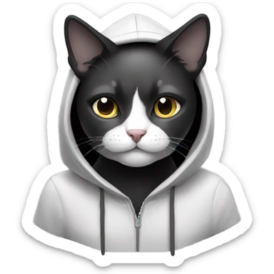 telegram sticker a black and white cat wearing a hoodie  sticker