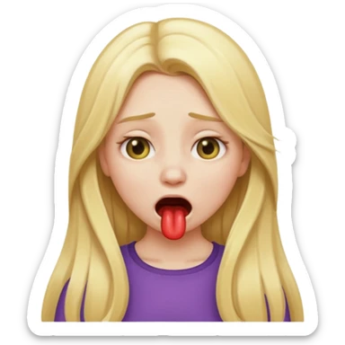 Blonde emoji girl but with long hair and it looks like she’s choking herself sticker