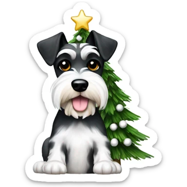 Spotted Schnauzer white and black Christmas tree sticker
