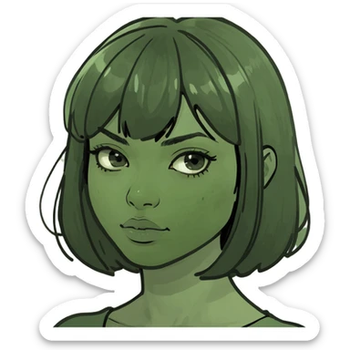 a girl with medium black layer hair with french bang sticker