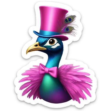 Peacock wearing pink top hat sticker