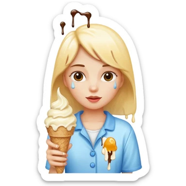 a girl holding an ice cream sticker