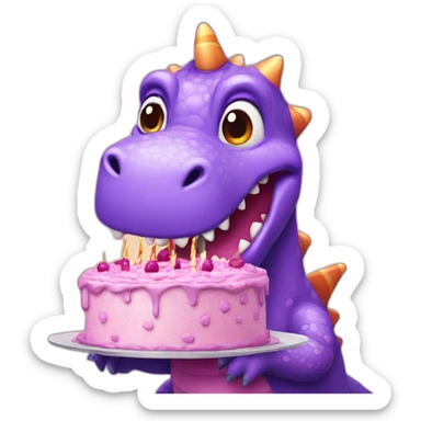 Purple dinosaur having a birthday cake sticker