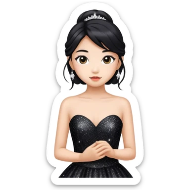 an asian girl with black glittery prom dress sticker