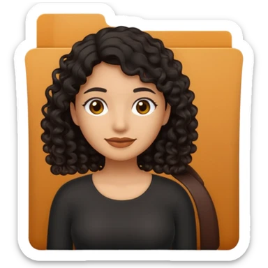 A **simple emoji-style icon** of a **black transparent plastic folder**, sleek and minimal, with **rounded corners**, subtle translucency, soft shading, and a **small logo of a dark canela-skinned latina with curly black hair** on the front.
 sticker