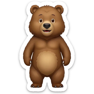 Cartoonish Russian grizzly bear, standing upright, front view, iOS emoji style sticker