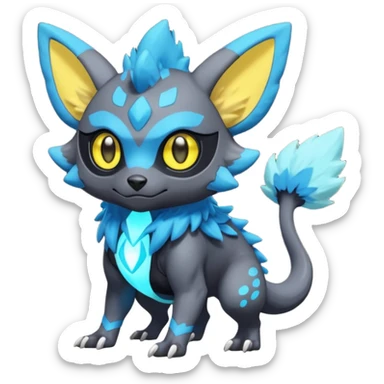 Cute cool realistic colorful exotic Trico-Protogen-Fakémon-Pokémon-Vernid-Fionbri-hybrid-creature dark (full body) sticker