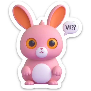 3D rabbit with big eyes and a sorrowful face, speech bubble with text 'Why don't you come to my website and leave me a comment?', visually attractive and friendly design sticker