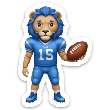 full blue color lion, wearing american football jersey sticker