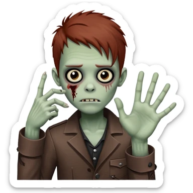 Emo-style zombie boy with reddish-brown hair making the west side sign with his hand  sticker