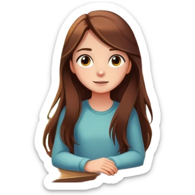 Girl with long brown hair looking out a window with sunbeams and houseplants around her in the background cartoon style  sticker