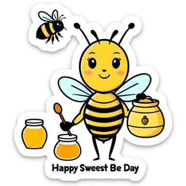 Text should read happy sweetest day from the queen bee and the hive leaders and it be a picture of a queen bee with a pot of honey sticker