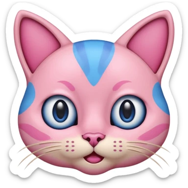 un emoji de lacara de un gato azul con rosa sorprendido sticker