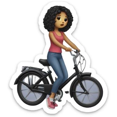 A girl with with black hair kissing a  bike sticker