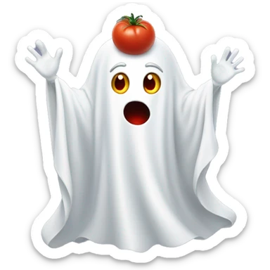 Cute Ghost throwing tomatoe sticker